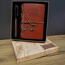 TCX Şık Deri Defter ve Metal Kalem Seti 70 Yapraklı Hediye