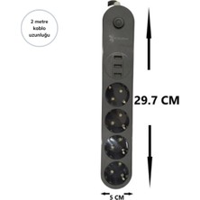 TCX Ergonomik 3 USB Li Akım Korumalı 2 Metre Uzunlukta Grup Priz
