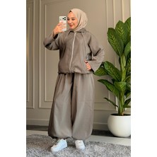 Suede Style 6649 - Şık Rahat Salaş Şeftali Yumuşak Kumaş Paça Lastik Detaylı Kadın Takım