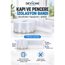 Deyhome 3 Metre Kapı Altı Rüzgâr Kesici Şerit Bant Kendinden Yapışkanlı Toz ve Haşere Önleyici Silikon Kauçuk Bant