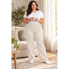 Erdenay Tekstil Fitilli Battal Beden Esnek Kaşkorse Mevsimlik Pijama Altı - Açık Bej