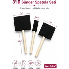 Tombi-X 3'lü Ahşap Saplı Sünger Spatula Fırça Seti – 2,4 cm 5 cm 7 cm – Akrilik Boya, Ahşap, Seramik ve Hobi Boyama Seti
