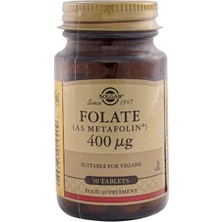 Solgar Folate (Metafolin) 400 mcg 50 Tablet Vegan İçerik ile Besin Takviyesi