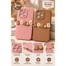 Gato Shop iPhone 15 Pro Max Kılıf 2'li Set Pembe Kahverengi Ayıcık ve Bisküvi Figürlü Silikon Kılıf