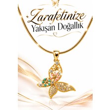 ASTRO STONES Zirkon Taşlı Kelebek Kolye, Altın Sarısı Çelik Zincir, 40+5 Cm, Kutulu Gönderim
