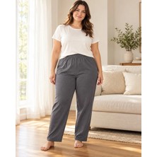 Erdenay Tekstil Fitilli Battal Beden Esnek Kaşkorse Mevsimlik Pijama Altı - Füme