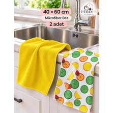 Emoev Premium 2'li Mikrofiber Mutfak Kurulama Bezi Seti 40X60 cm (1 Düz + 1 Desenli)