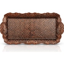 Kadıoğlu Ticaret Osmanlı Motifli Küçük Metal Servis Tepsisi – Dekoratif Sunum Tepsisi, 36 x 18 Cm, 306 G (Kahverengi)