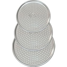 Kadıoğlu Ticaret 3'lü Set Lüx Delikli Pizza Tepsisi Lahmacun Pide Tepsisi 28-32-36 cm Krom