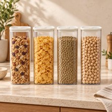 Kadıoğlu Ticaret 4'lü 1900 ml Krem Kapaklı Cam Kavanoz Sızdırmaz Saklama Seti