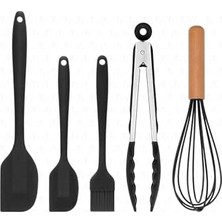 Kadıoğlu Ticaret Fugazi Isıya Dayanıklı Yanmaz Yapışmaz Silikon Spatula Seti 5 Parça Siyah