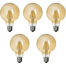 Kadıoğlu Ticaret G95 Flamanlı Rustik LED Ampul, 5'li Set, 4W, E27 Duy, Dekoratif Vintage Aydınlatma, Amber Rengi