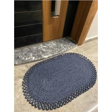 Kadıoğlu Ticaret Dublin Serisi Jüt, Desenli Kapı Önü, Paspas, Banyo Paspası, Balkon Paspası/hediyelik, Ev Eşyası Bambu Lacivert 50 x 80