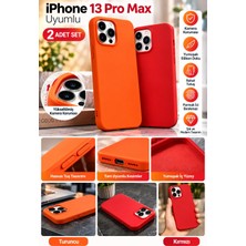 Gato Shop iPhone 13 Pro Max Kılıf 2'li Set Turuncu Kırmızı Silikon Kamera Korumalı Telefon Kılıfı