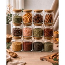 Kadıoğlu Ticaret 12 Adet Hava Geçirmez Doğal Bambu Kapaklı Cam Kavanoz Seti - 620 ml