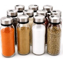 Kadıoğlu Ticaret 12'li Cam Baharatlık Kavanoz Seti, 250 ml Geniş Hazneli Cam Saklama Seti, Paslanmaz Çelik Döner Kapaklı, 4 Farklı Akıtma Ayarlı, Dayanıklı Cam Tuz Şeker Karabiber Baharat Mutfak Baharatlık Set