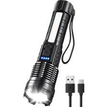 Kadıoğlu Ticaret Güçlü Şarjlı LED El Feneri, 30W Süper Parlak Işık, 7 Adet Işık Modu, Yan Işıklı ve Çakarlı, Yakınlaştırılabilir, Su Geçirmez, 1500 Mah Batarya Kapasitesi, 1.5 Km Uzun Menzilli Parlak El Feneri