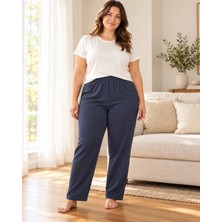 Erdenay Tekstil Fitilli Battal Beden Esnek Kaşkorse Mevsimlik Pijama Altı - Lacivert