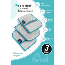 Kadıoğlu Ticaret Twino 3'lü Bulaşık Süngeri Ultra Güçlü Sert Mutfak Ocak Teli Zor Kir Ovma Mikrofiber Temizlik Bezi