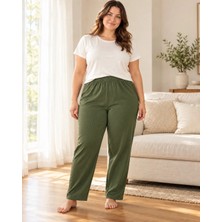 Erdenay Tekstil Fitilli Battal Beden Esnek Kaşkorse Mevsimlik Pijama Altı - Koyu Yeşil