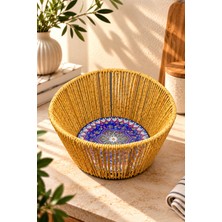 Yzhome Rattan Yuvarlak Plastik Çini Desen Ekmeklik Sepet Düzenleyici Organizer 25*12CM