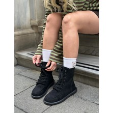 Erva'nın Butiği Siyah Süet (Otis) Içi Kürklü Barefoot Bağcıklı Kadın Bot