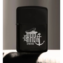 BK Gift Kişiye Özel Mesleki Kaptan Benzinli Siyah Metal Çakmak - 2
