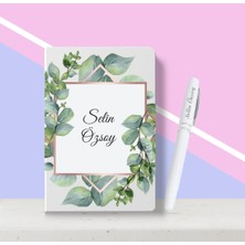 BK Gift Kişiye Özel Çiçek Desenli Beyaz Defter Kalem Seti-11