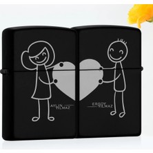 BK Gift Kişiye Özel Ikili Sevgililer Günü Temalı Benzinli Siyah Metal Çakmak - 3