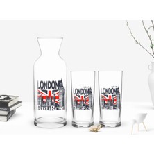 BK Gift Kişiye Özel Renkli Baskılı London Tasarımlı Ikili Rakı Bardağı ve Karaf Hediye Seti-3