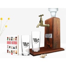 BK Gift Kişiye Özel Renkli Baskılı Bay ve Bayan Tasarımlı Ikili Rakı Bardağı Ahşap Rakı Standı ve Cep Kitabı Hediye Seti-1