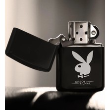 BK Gift Kişiye Özel Playboy Benzinli Siyah Metal Çakmak