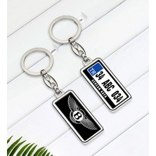 BK Gift Kişiye Özel Plakalı Bentley Logolu Çift Taraflı Metal Krom Anahtarlık-1