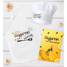 BK Gift Kişiye Özel Mutfak Önlüğü Aşçı Şapkası ve Tarif Defteri Hediye Seti Model 7