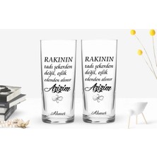 BK Gift Kişiye Özel Renkli Baskılı Rakının Tadı Tasarımlı Ikili Rakı Bardağı Seti-1