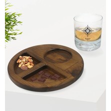 BK Gift Kişiye Özel Isimli Viski Bardağı ve Doğal Masif Ahşap Ceviz Yuvarlak Sunum Tabağı Çerezlik Hediye Seti-26