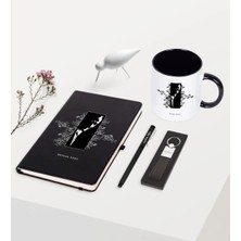 BK Gift Kişiye Özel Atatürk Temalı Siyah Defter Kalem Anahtarlık Kupa Seti - 8