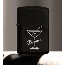 BK Gift Kişiye Özel Mesleki Barmen Benzinli Siyah Metal Çakmak - 2