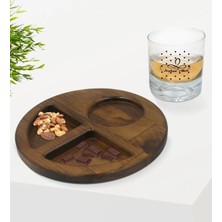 BK Gift Kişiye Özel Isimli Viski Bardağı ve Doğal Masif Ahşap Ceviz Yuvarlak Sunum Tabağı Çerezlik Hediye Seti-4