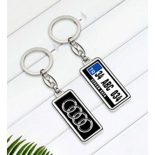 BK Gift Kişiye Özel Plakalı Audi Logolu Çift Taraflı Metal Krom Anahtarlık-2