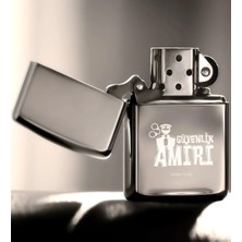 BK Gift Kişiye Özel Güvenlik Amiri Benzinli Gümüş Gri Metal Çakmak - 1