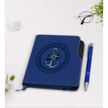 BK Gift Kişiye Özel Çapa Tasarımlı Lacivert Termo Deri Defter Kalem Seti-2