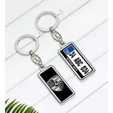 BK Gift Kişiye Özel Plakalı Porsche Logolu Çift Taraflı Metal Krom Anahtarlık-1