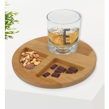 BK Gift Kişiye Özel Harfli Isimli Viski Bardağı ve Doğal Masif Ahşap Yuvarlak Sunum Tabağı Çerezlik Hediye Seti-5