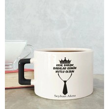 Bk Gift Kişiye Özel Babalar Günü Tasarımlı Siyah Kulplu Çay & Kahve Fincanı-12, Babaya Hediye, Babalar Günü Hediyesi