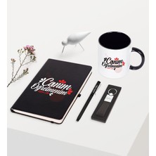 BK Gift Kişiye Özel Canım Öğretmenim Temalı Siyah Defter Kalem Anahtarlık Kupa Seti - 3