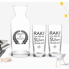 BK Gift Kişiye Özel Renkli Baskılı Rakı Içen Öldü De Tasarımlı Ikili Rakı Bardağı ve Karaf Hediye Seti-1