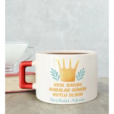 Bk Gift Kişiye Özel Babalar Günü Tasarımlı Kırmızı Kulplu Çay & Kahve Fincanı-6, Babaya Hediye, Babalar Günü Hediyesi