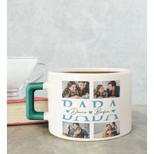 Bk Gift Kişiye Özel Fotoğraflı Babalar Günü Tasarımlı Yeşil Kulplu Çay & Kahve Fincanı-2, Babaya Hediye, Babalar Günü Hediyesi