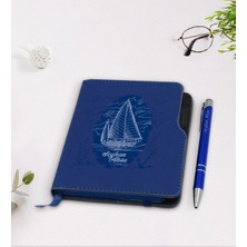 BK Gift Kişiye Özel Gemi Tasarımlı Lacivert Termo Deri Defter Kalem Seti-2